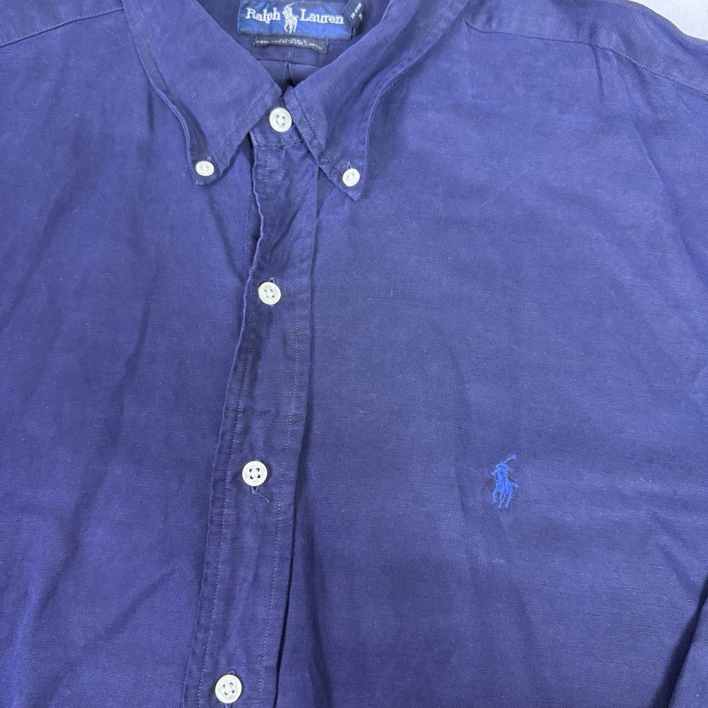Polo Ralph Lauren Blake XXL Navy Silk Linen Button Down Big & Tall Shirt - Picture 3 of 8